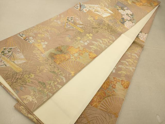 平和屋着物◎六通柄袋帯 作家物 地紙花文 金銀糸 正絹 逸品 AAAR0487tm
