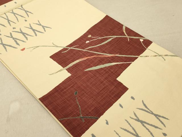平和屋着物◎六通柄袋帯 草子 枝花文 正絹 逸品 AAAR0498tm
