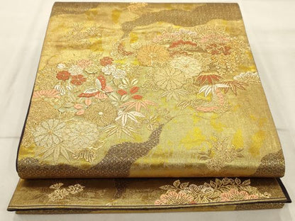 平和屋着物◎六通柄袋帯　唐織　飛鶴綴　花蝶文　金糸　正絹　逸品　AAAR0512tm