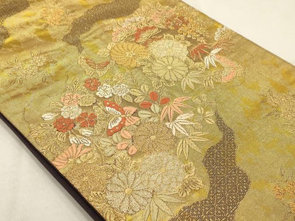 平和屋着物◎六通柄袋帯　唐織　飛鶴綴　花蝶文　金糸　正絹　逸品　AAAR0512tm