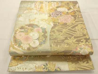平和屋着物◎六通柄袋帯　唐織　雪輪花鳥文　金銀糸　正絹　逸品　AAAR0514tm