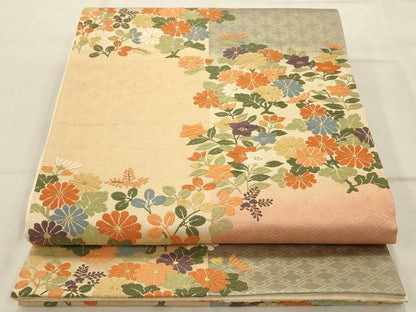 平和屋着物◎六通柄袋帯　唐織　草花文　金糸　正絹　逸品　AAAR0519tm