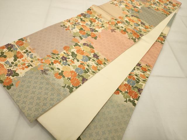 平和屋着物◎六通柄袋帯　唐織　草花文　金糸　正絹　逸品　AAAR0519tm