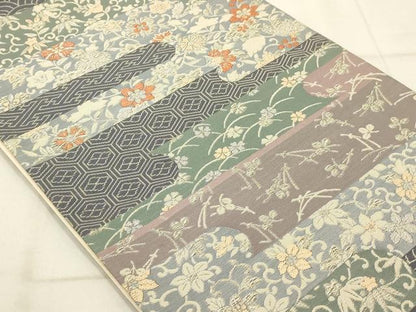 平和屋着物◎六通柄袋帯 唐織 エ霞草花文 金糸 正絹 逸品 AAAR0533tm