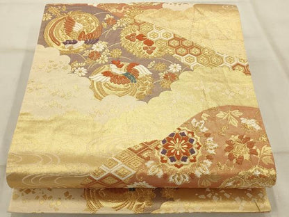 平和屋着物◎六通柄袋帯 唐織 花鳥文 金糸 正絹 逸品 AAAR0537tm