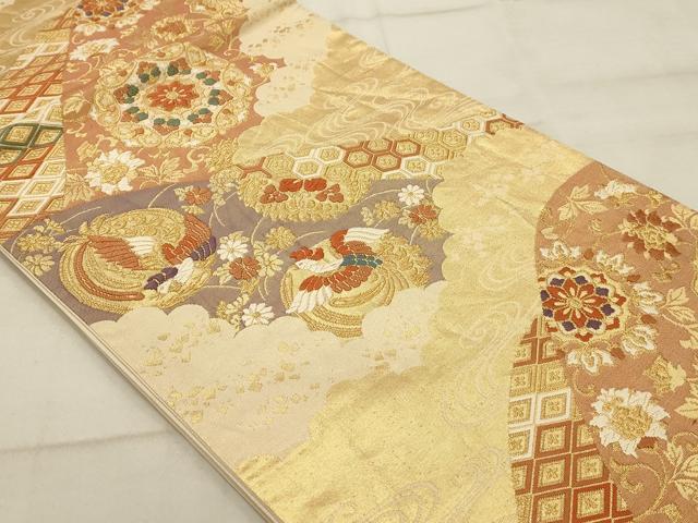 平和屋着物◎六通柄袋帯 唐織 花鳥文 金糸 正絹 逸品 AAAR0537tm