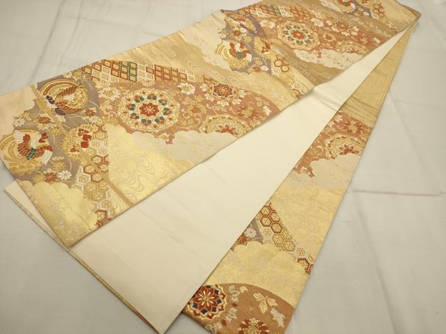 平和屋着物◎六通柄袋帯 唐織 花鳥文 金糸 正絹 逸品 AAAR0537tm