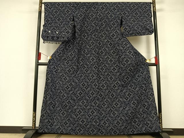 平和屋着物▽極上　久留米絣　単衣　分銅菱七宝文　反端付き　綿　逸品　AAAR1241np