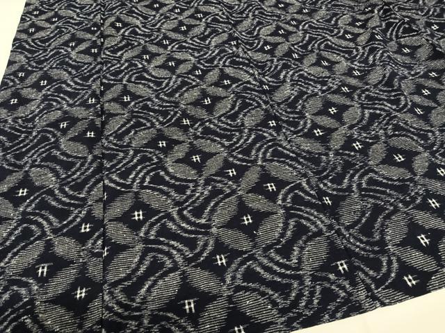 平和屋着物▽極上　久留米絣　単衣　分銅菱七宝文　反端付き　綿　逸品　AAAR1241np