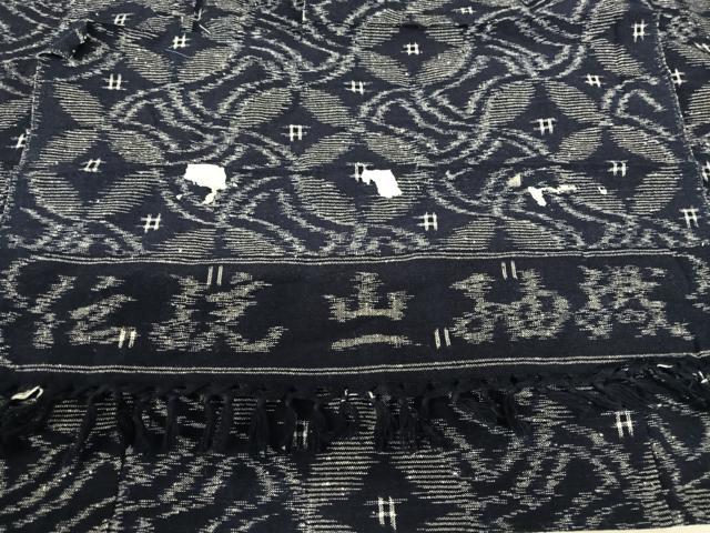 平和屋着物▽極上　久留米絣　単衣　分銅菱七宝文　反端付き　綿　逸品　AAAR1241np