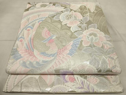 平和屋着物◎六通柄袋帯 唐織 更紗花 銀糸 正絹 逸品 AAAR1697sx