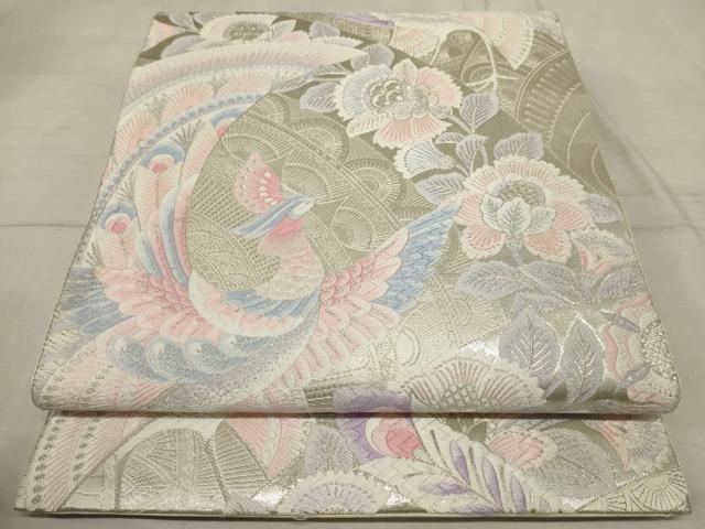平和屋着物◎六通柄袋帯 唐織 更紗花 銀糸 正絹 逸品 AAAR1697sx