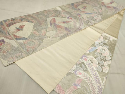 平和屋着物◎六通柄袋帯 唐織 更紗花 銀糸 正絹 逸品 AAAR1697sx