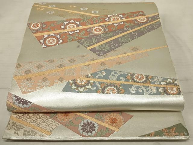 平和屋着物◎六通柄袋帯　唐織　扇面花文　金銀糸　正絹　逸品　AAAR1705sx