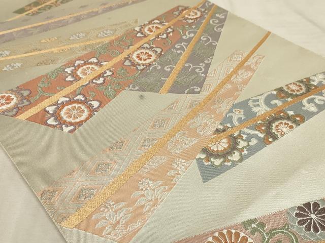 平和屋着物◎六通柄袋帯　唐織　扇面花文　金銀糸　正絹　逸品　AAAR1705sx