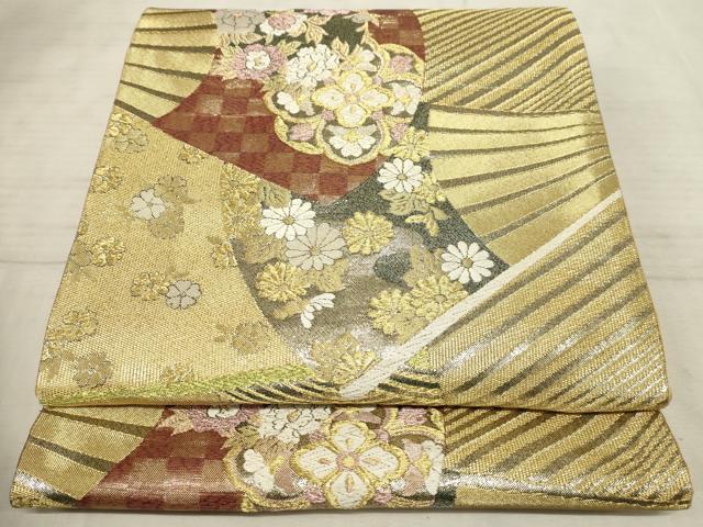 平和屋着物◎六通柄袋帯 唐織 扇面花文 金銀糸 正絹 逸品 AAAR1709sx