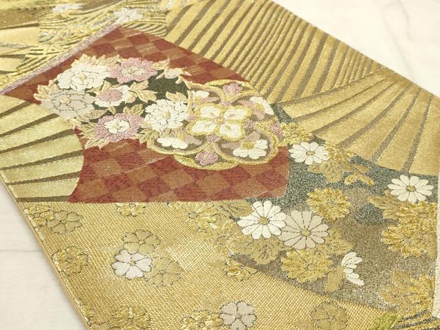 平和屋着物◎六通柄袋帯 唐織 扇面花文 金銀糸 正絹 逸品 AAAR1709sx