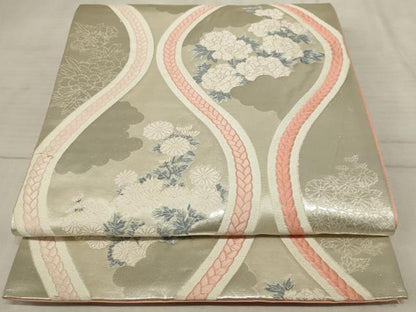 平和屋着物◎六通柄袋帯 唐織 立涌花文 銀糸 正絹 逸品 AAAR1714sx