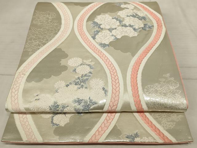 平和屋着物◎六通柄袋帯 唐織 立涌花文 銀糸 正絹 逸品 AAAR1714sx