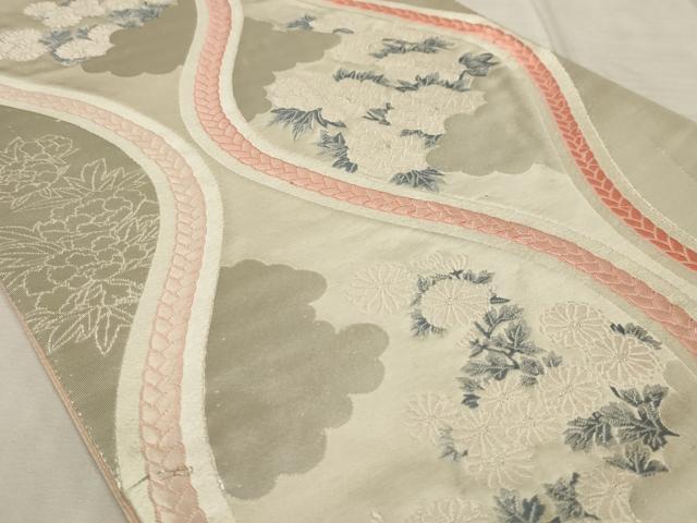 平和屋着物◎六通柄袋帯 唐織 立涌花文 銀糸 正絹 逸品 AAAR1714sx
