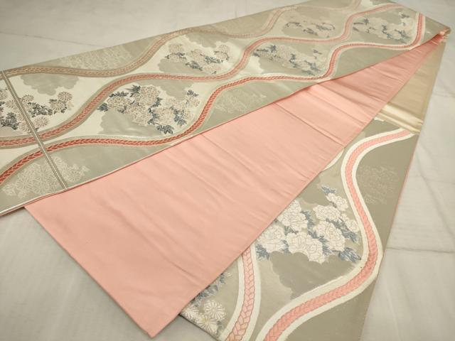 平和屋着物◎六通柄袋帯 唐織 立涌花文 銀糸 正絹 逸品 AAAR1714sx