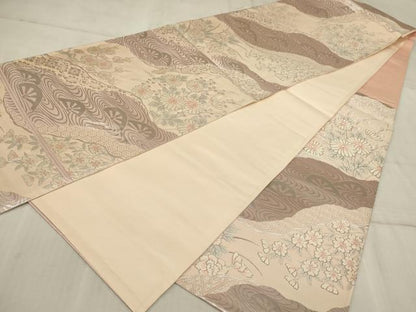 平和屋着物◎六通柄袋帯 唐織 道長流水花文 銀糸 正絹 逸品 AAAR1741sx