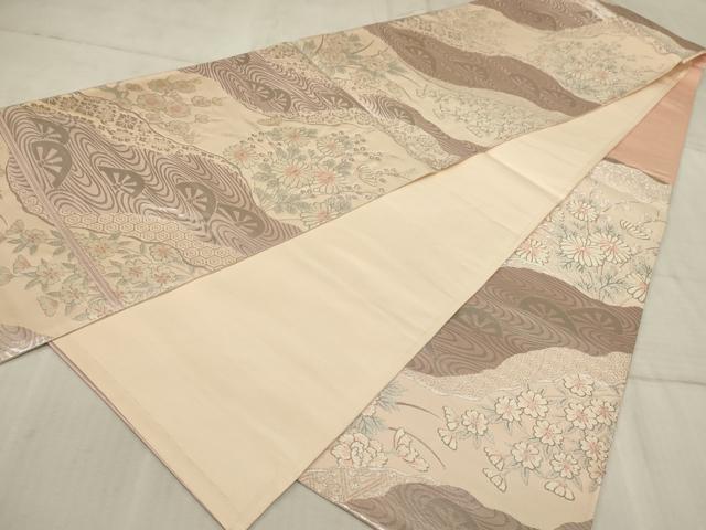 平和屋着物◎六通柄袋帯 唐織 道長流水花文 銀糸 正絹 逸品 AAAR1741sx