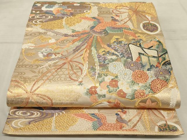 平和屋着物◎六通柄袋帯　唐織　雪輪花鳥風景文　金糸　正絹　逸品　AAAR1750sx