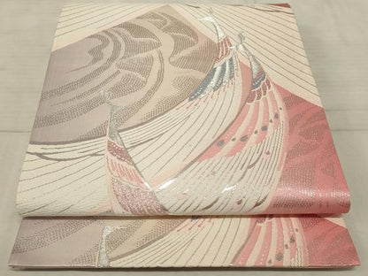 平和屋着物◎六通柄袋帯 唐織 孔雀 銀糸 正絹 逸品 AAAR1758sx