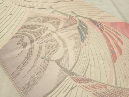 平和屋着物◎六通柄袋帯 唐織 孔雀 銀糸 正絹 逸品 AAAR1758sx
