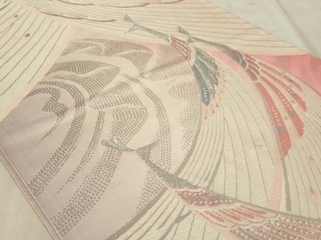 平和屋着物◎六通柄袋帯 唐織 孔雀 銀糸 正絹 逸品 AAAR1758sx