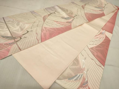 平和屋着物◎六通柄袋帯 唐織 孔雀 銀糸 正絹 逸品 AAAR1758sx