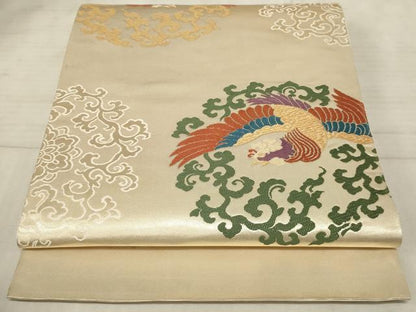 平和屋着物◎六通柄袋帯 唐織 鳳凰丸文 金糸 正絹 逸品 AAAR1762sx