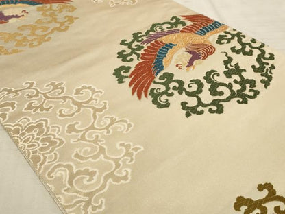 平和屋着物◎六通柄袋帯 唐織 鳳凰丸文 金糸 正絹 逸品 AAAR1762sx