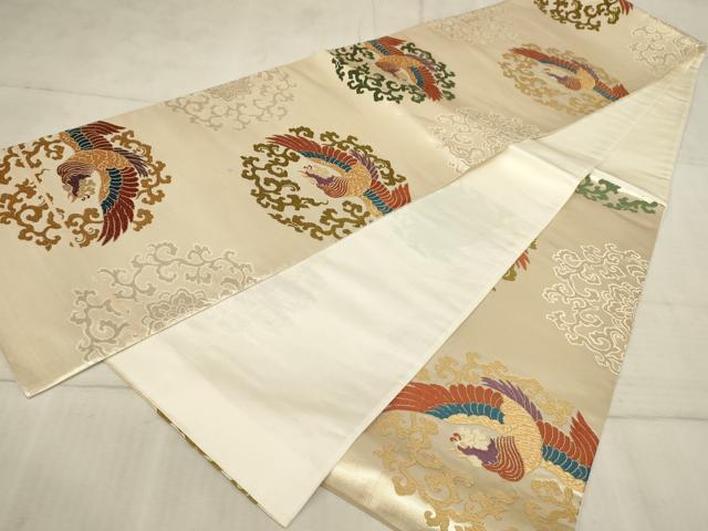平和屋着物◎六通柄袋帯 唐織 鳳凰丸文 金糸 正絹 逸品 AAAR1762sx
