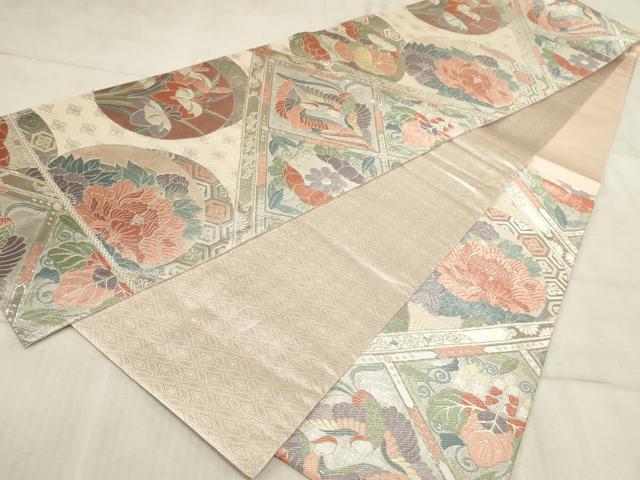 平和屋着物◎佐賀錦 六通柄袋帯 格天井花鳥図 銀糸 正絹 逸品 AAAR1769sx