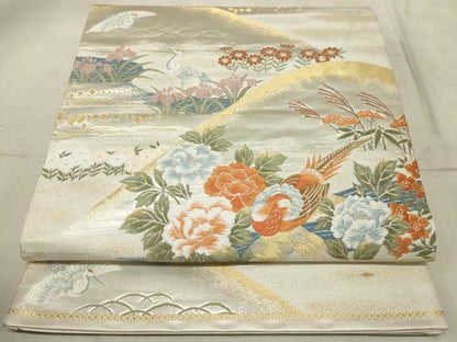 平和屋着物◎六通柄袋帯 唐織 重山花鳥風景文 金銀糸 正絹 逸品 AAAR1801sx