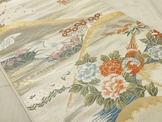 平和屋着物◎六通柄袋帯 唐織 重山花鳥風景文 金銀糸 正絹 逸品 AAAR1801sx