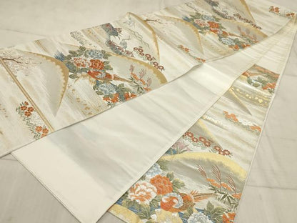 平和屋着物◎六通柄袋帯 唐織 重山花鳥風景文 金銀糸 正絹 逸品 AAAR1801sx