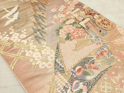 平和屋着物◎六通柄袋帯 唐織 遠山御車花文 金銀糸 正絹 逸品 AAAR1815sx