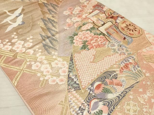 平和屋着物◎六通柄袋帯 唐織 遠山御車花文 金銀糸 正絹 逸品 AAAR1815sx