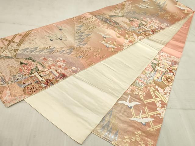 平和屋着物◎六通柄袋帯 唐織 遠山御車花文 金銀糸 正絹 逸品 AAAR1815sx