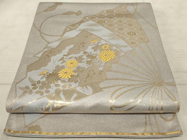 平和屋着物◎六通柄袋帯　扇面花文　金糸　正絹　逸品　AAAR1873sx