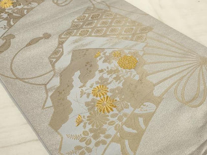 平和屋着物◎六通柄袋帯　扇面花文　金糸　正絹　逸品　AAAR1873sx