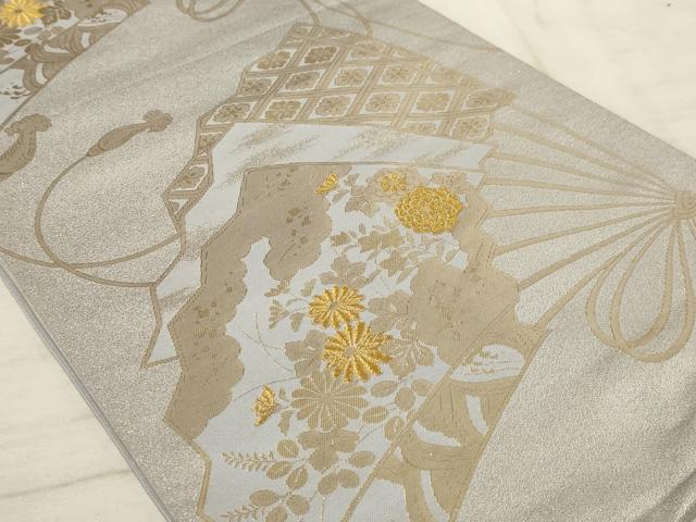 平和屋着物◎六通柄袋帯　扇面花文　金糸　正絹　逸品　AAAR1873sx