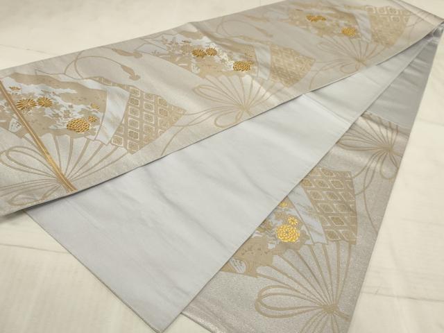 平和屋着物◎六通柄袋帯　扇面花文　金糸　正絹　逸品　AAAR1873sx