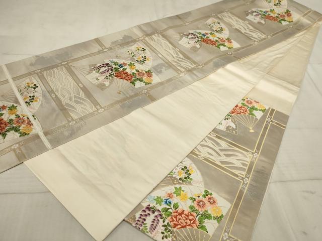 平和屋着物◎六通柄袋帯　唐織　扇面花文　金糸　引箔　正絹　逸品　AAAR1880sx