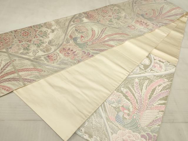 平和屋着物◎六通柄袋帯　唐織　孔雀更紗花文　銀糸　正絹　逸品　AAAR1887sx