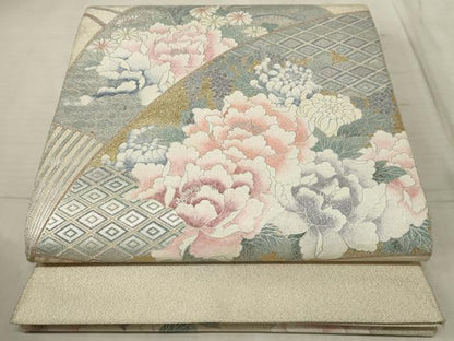平和屋着物◎太鼓柄袋帯 扇面花文 金銀彩 正絹 逸品 AAAR1905sx