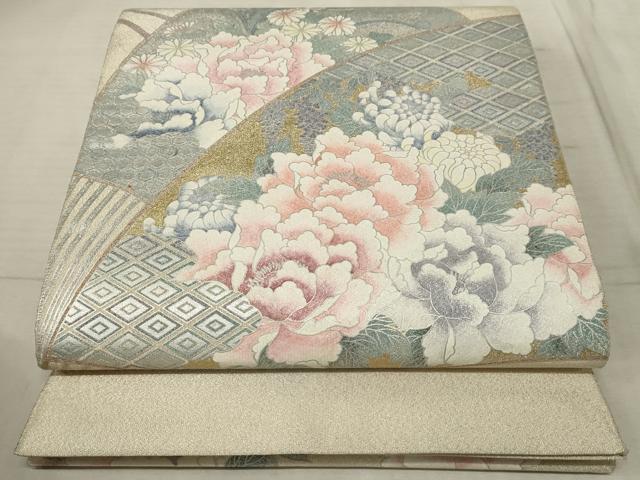 平和屋着物◎太鼓柄袋帯 扇面花文 金銀彩 正絹 逸品 AAAR1905sx